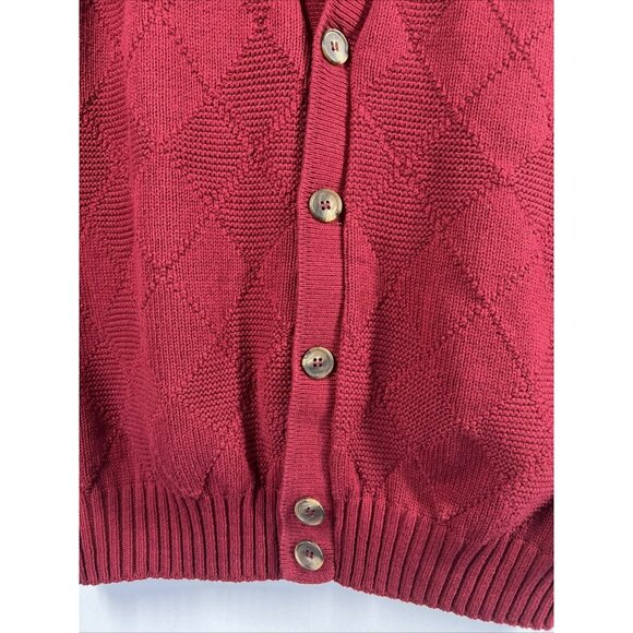 Vintage Jantzen Sweater Vest Mens Large Knit Diamond Solid Red Button Up Grandpa - Picture 4 of 6